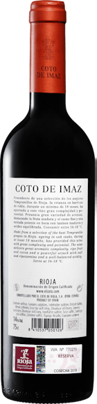 Coto de Imaz Reserva DOCa Rioja (Face arrière)
