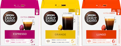 Toutes les capsules de café
Nescafé® Dolce Gusto®
en emballage individuel