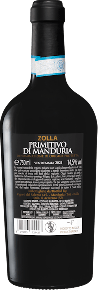 Zolla Primitivo di Manduria DOP (Face arrière)
