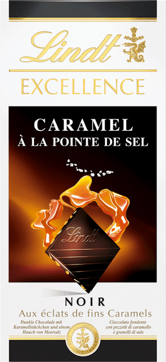 Tablette de chocolat Noir Caramel à la Pointe de Sel Lindt Excellence