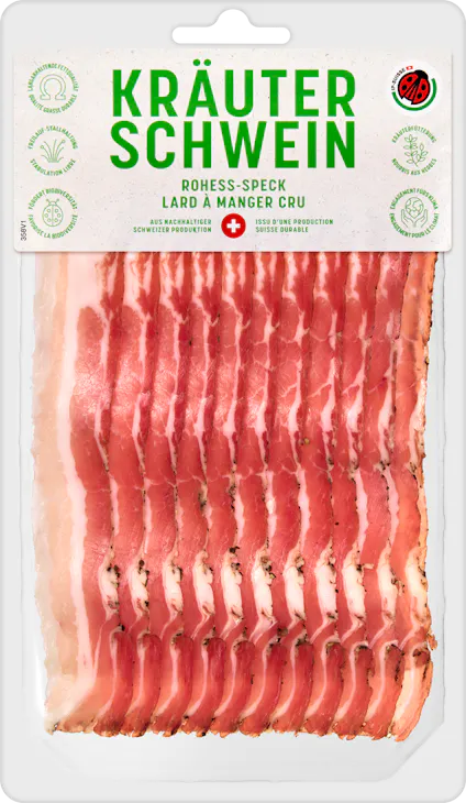 Pancetta da consumare cruda maiale nutrito con le erbe IP-SUISSE