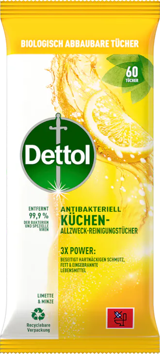 Dettol Küche antibakterielle Allzweckreinigungstücher Limette & Minze