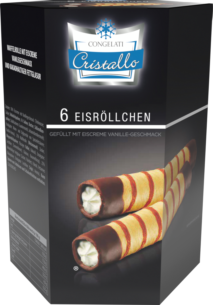 Cristallo Waffelröllchen gefüllt mit Vanilleglace