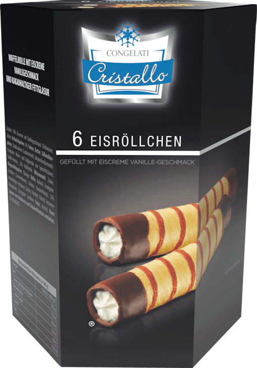 Rotolini di wafer ripieni di gelato alla vaniglia Cristallo   