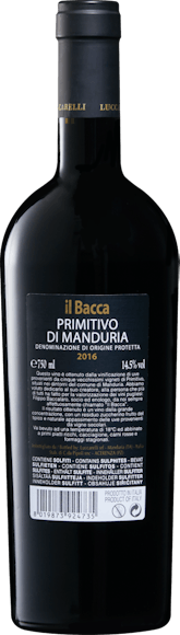 Luccarelli Il Bacca Old Vine Primitivo di Manduria DOP (Rückseite)