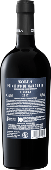 Zolla Primitivo di Manduria DOC Riserva  (Rückseite)
