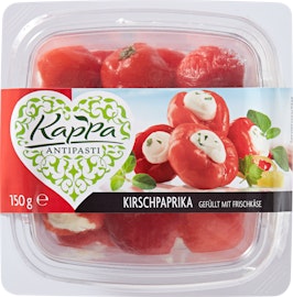 Kappa Kirschpaprika gefüllt mit Frischkäse Kappa Kirschpaprika gefüllt mit Frischkäse