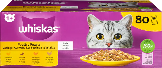 Whiskas Katzenfutter Geflügel Auswahl in Gelee 1+
