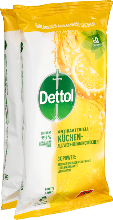Lingettes nettoyantes antibactériennes universelles pour cuisine Citron vert & Menthe Dettol