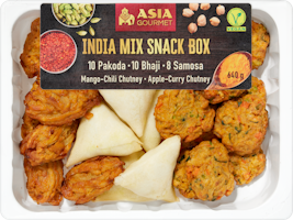 Asia Gourmet India Mix Snack Box mit Chutney-Sauce