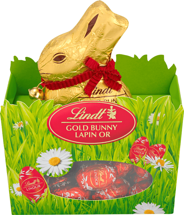 Lapin Or Lindt & Petits œufs Lindor dans la prairie