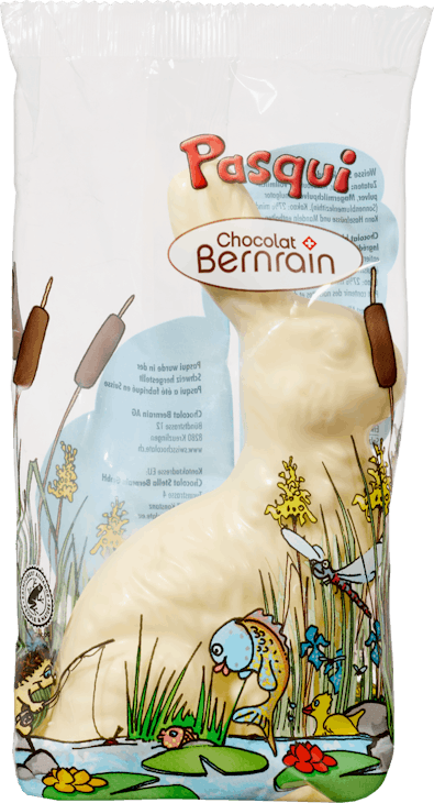 Lapin assis Pasqui Blanc Chocolat Bernrain