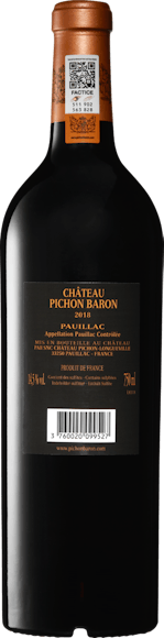 Château Pichon Longueville Baron Pauillac AOC 2018 (Rückseite)