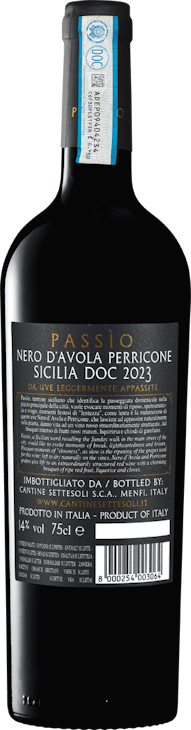 Passìo Nero d’Avola/Perricone Sicilia DOC da uve leggermente appassite