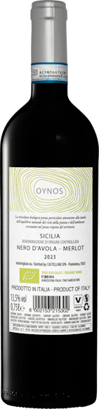 Bio Oynos Nero d'Avola/Merlot Sicilia DOC (Rückseite)